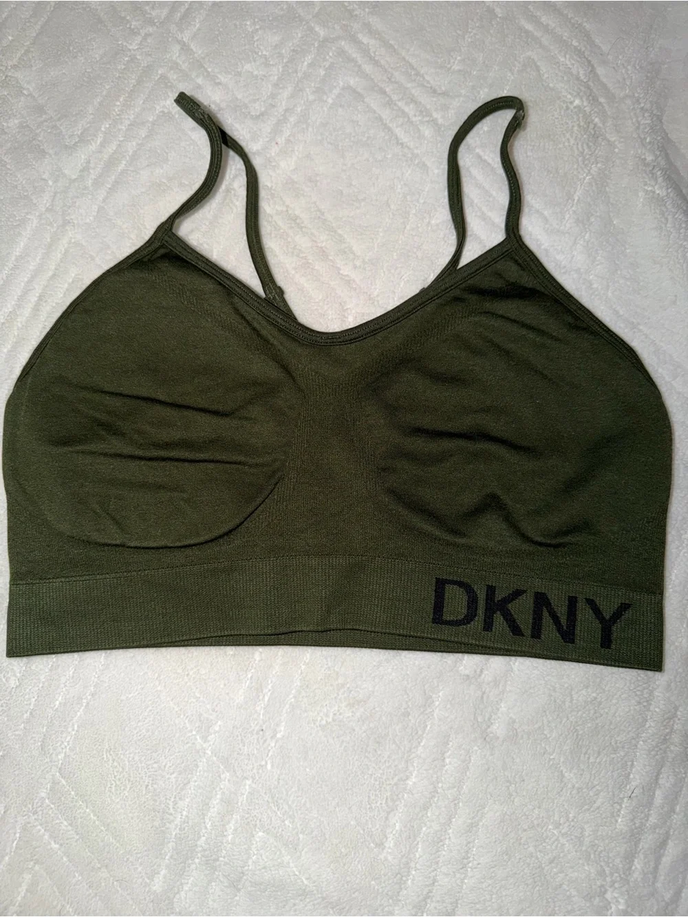 DKNY Olive Green Seamless Bralette with Logo Band